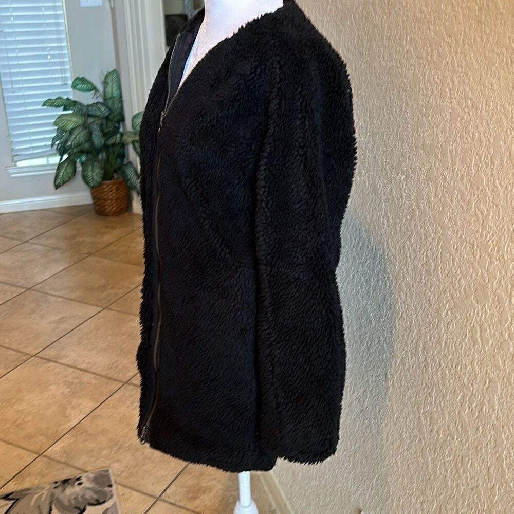 Madewell Women's XXS Oversized Longline Sherpa Fleece Jacket Solid Black Cozy - Picture 5 of 13
